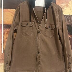 Boy’s Size Medium Brown Button Shirt with Hoodie
